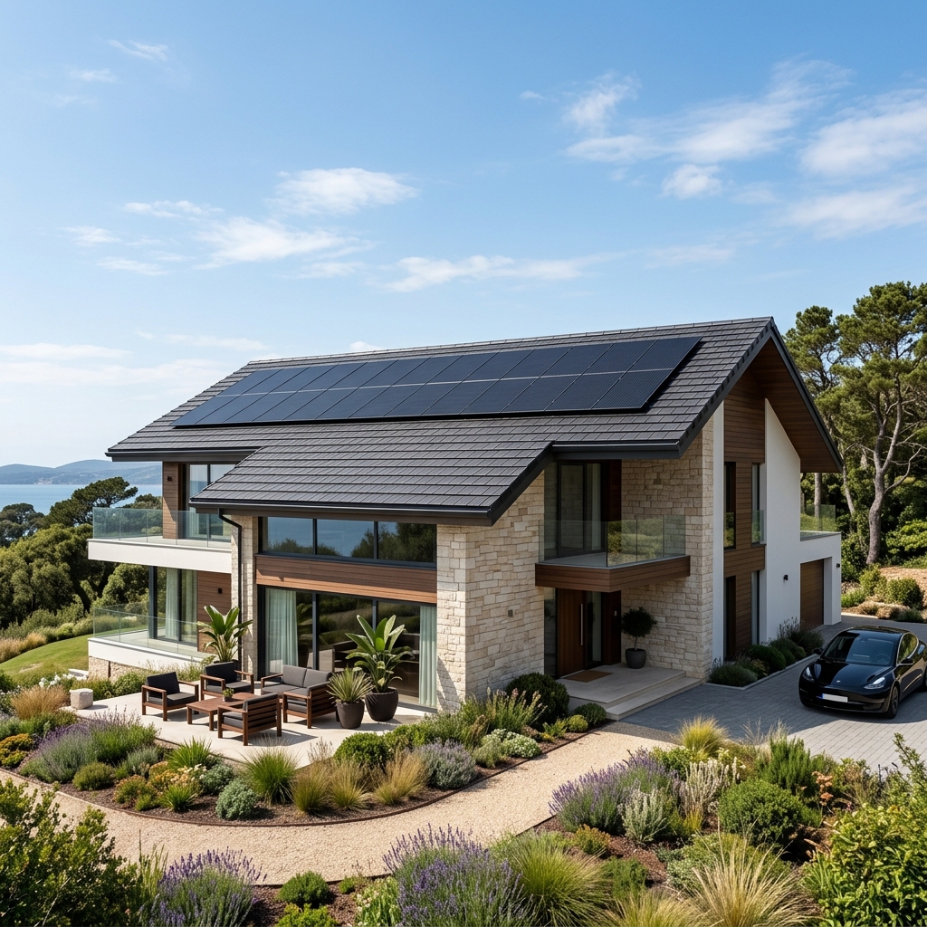 Casas modernas com painéis solares